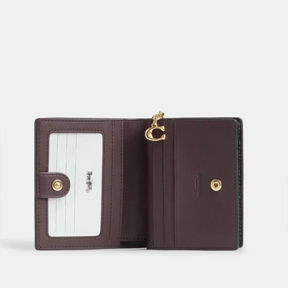 NWT Coach Snap Wallet Pebble Leather Rivets Gold/Black CAP09